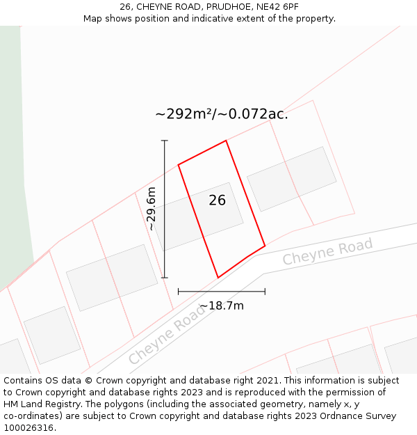 26, CHEYNE ROAD, PRUDHOE, NE42 6PF: Plot and title map