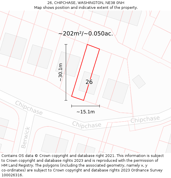 26, CHIPCHASE, WASHINGTON, NE38 0NH: Plot and title map