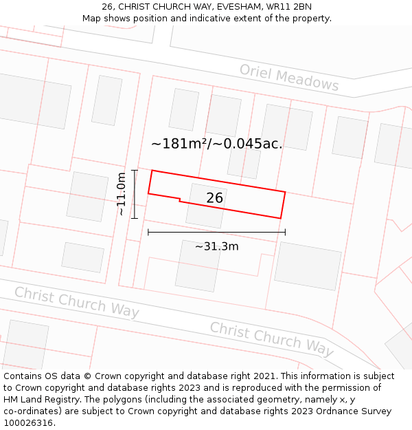 26, CHRIST CHURCH WAY, EVESHAM, WR11 2BN: Plot and title map