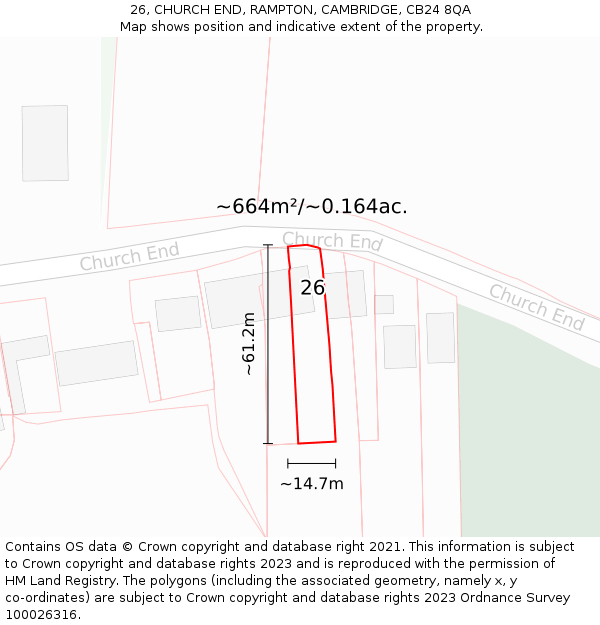 26, CHURCH END, RAMPTON, CAMBRIDGE, CB24 8QA: Plot and title map