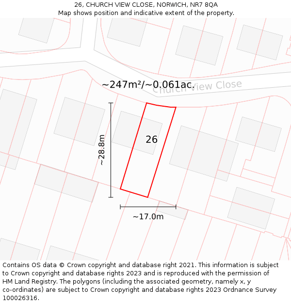 26, CHURCH VIEW CLOSE, NORWICH, NR7 8QA: Plot and title map