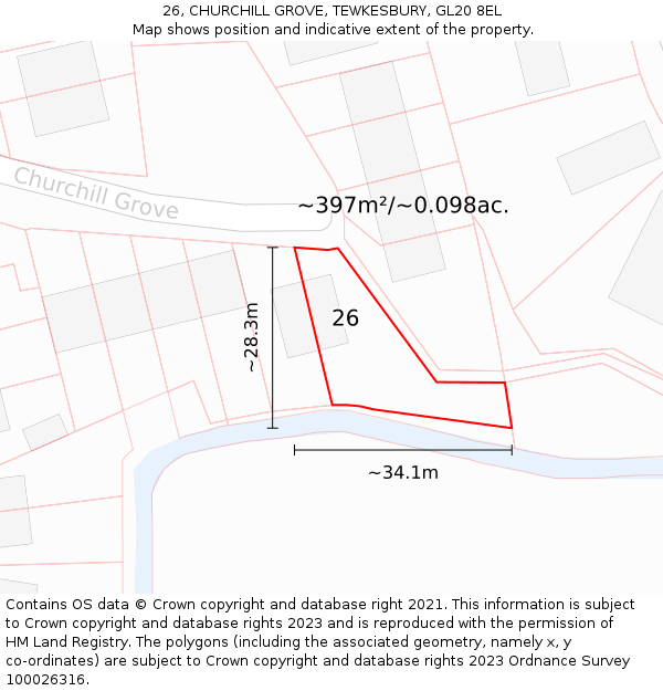 26, CHURCHILL GROVE, TEWKESBURY, GL20 8EL: Plot and title map