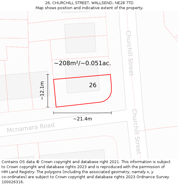 26, CHURCHILL STREET, WALLSEND, NE28 7TD: Plot and title map