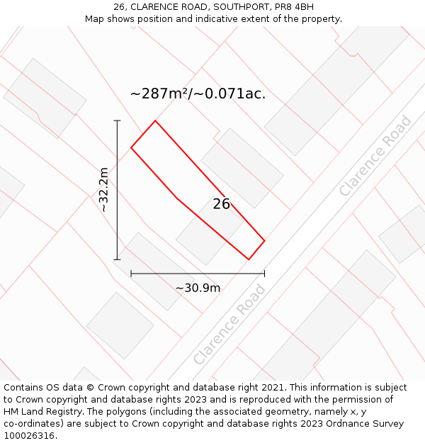 26, CLARENCE ROAD, SOUTHPORT, PR8 4BH: Plot and title map
