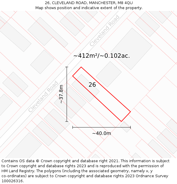 26, CLEVELAND ROAD, MANCHESTER, M8 4QU: Plot and title map