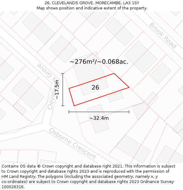 26, CLEVELANDS GROVE, MORECAMBE, LA3 1SY: Plot and title map