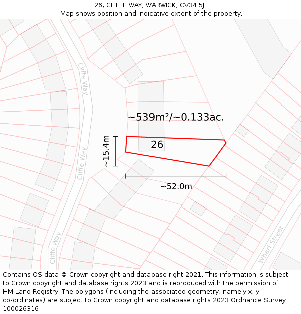 26, CLIFFE WAY, WARWICK, CV34 5JF: Plot and title map