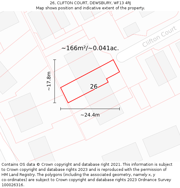26, CLIFTON COURT, DEWSBURY, WF13 4RJ: Plot and title map