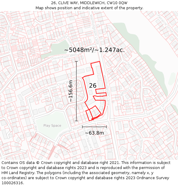 26, CLIVE WAY, MIDDLEWICH, CW10 0QW: Plot and title map