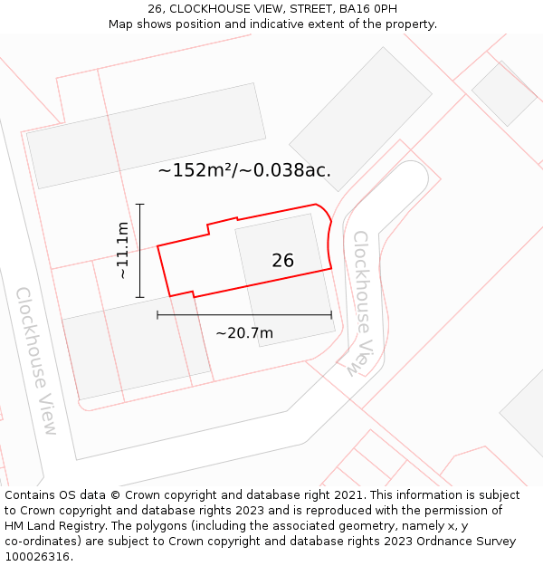 26, CLOCKHOUSE VIEW, STREET, BA16 0PH: Plot and title map