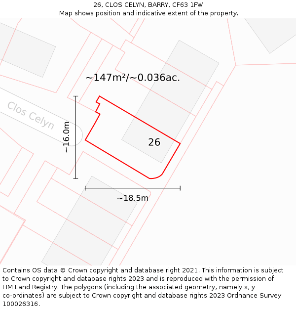 26, CLOS CELYN, BARRY, CF63 1FW: Plot and title map