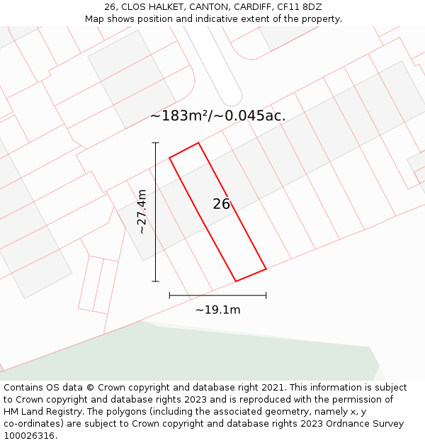 26, CLOS HALKET, CANTON, CARDIFF, CF11 8DZ: Plot and title map
