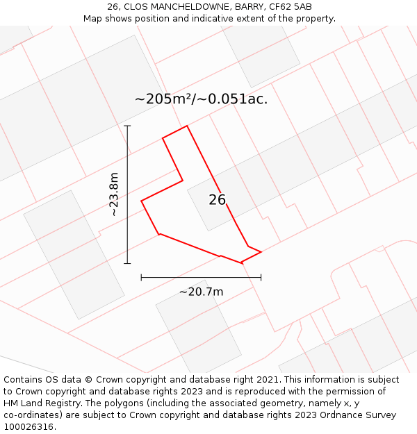 26, CLOS MANCHELDOWNE, BARRY, CF62 5AB: Plot and title map