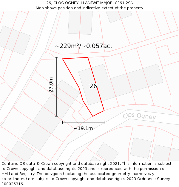 26, CLOS OGNEY, LLANTWIT MAJOR, CF61 2SN: Plot and title map