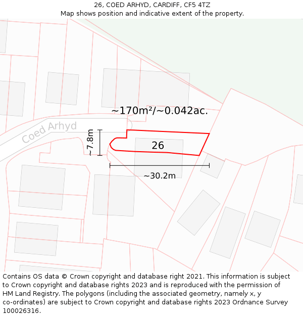 26, COED ARHYD, CARDIFF, CF5 4TZ: Plot and title map