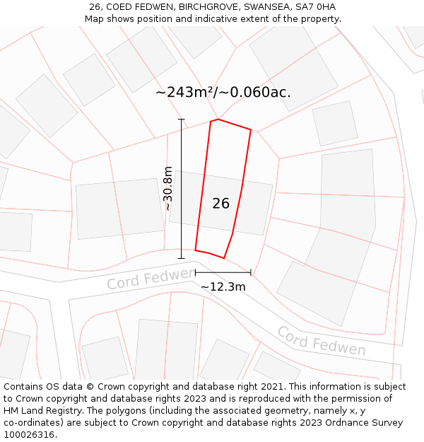 26, COED FEDWEN, BIRCHGROVE, SWANSEA, SA7 0HA: Plot and title map