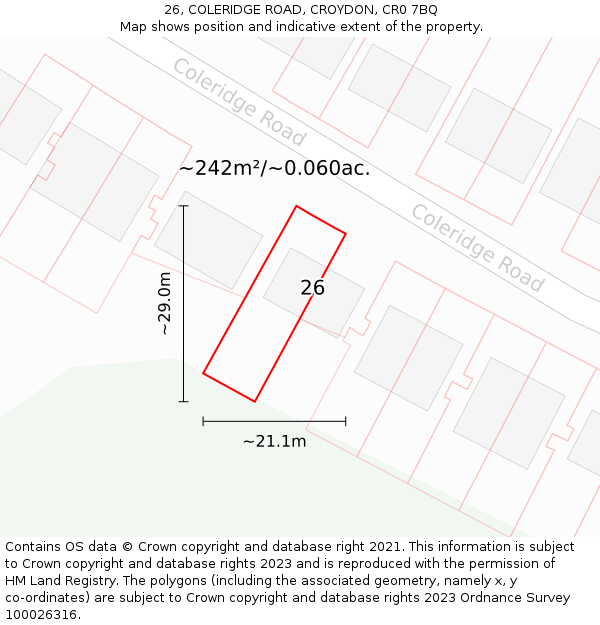 26, COLERIDGE ROAD, CROYDON, CR0 7BQ: Plot and title map