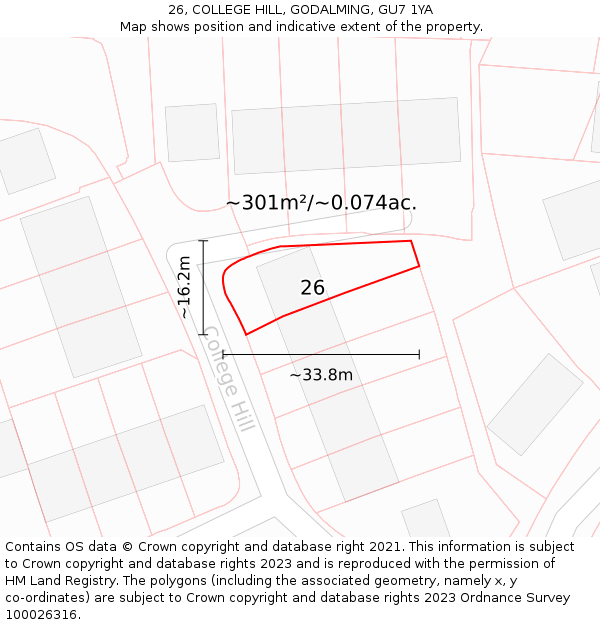 26, COLLEGE HILL, GODALMING, GU7 1YA: Plot and title map