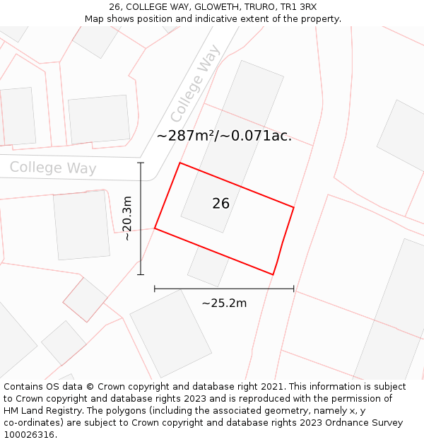 26, COLLEGE WAY, GLOWETH, TRURO, TR1 3RX: Plot and title map