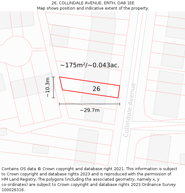 26, COLLINDALE AVENUE, ERITH, DA8 1EE: Plot and title map