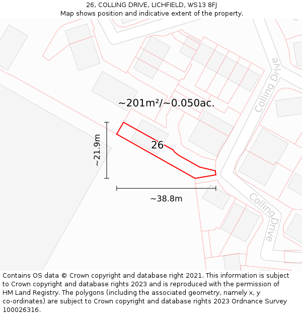 26, COLLING DRIVE, LICHFIELD, WS13 8FJ: Plot and title map