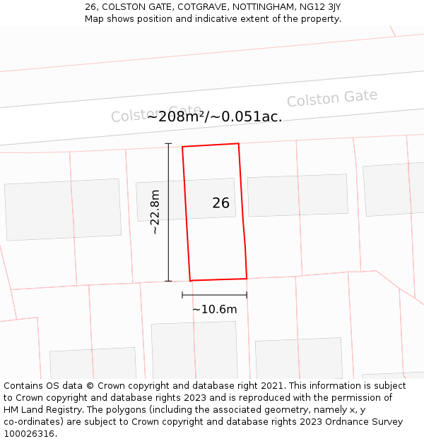 26, COLSTON GATE, COTGRAVE, NOTTINGHAM, NG12 3JY: Plot and title map
