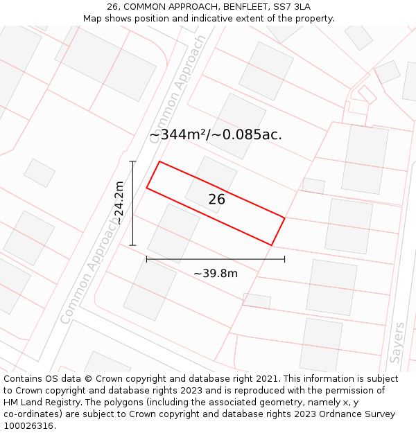 26, COMMON APPROACH, BENFLEET, SS7 3LA: Plot and title map