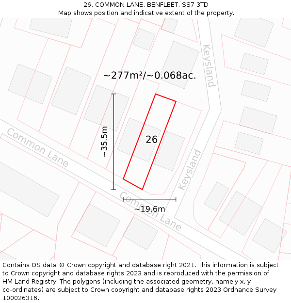 26, COMMON LANE, BENFLEET, SS7 3TD: Plot and title map