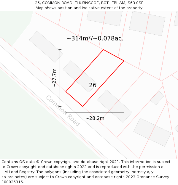 26, COMMON ROAD, THURNSCOE, ROTHERHAM, S63 0SE: Plot and title map