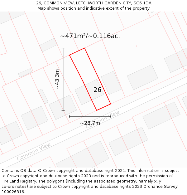 26, COMMON VIEW, LETCHWORTH GARDEN CITY, SG6 1DA: Plot and title map