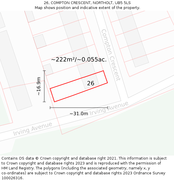 26, COMPTON CRESCENT, NORTHOLT, UB5 5LS: Plot and title map