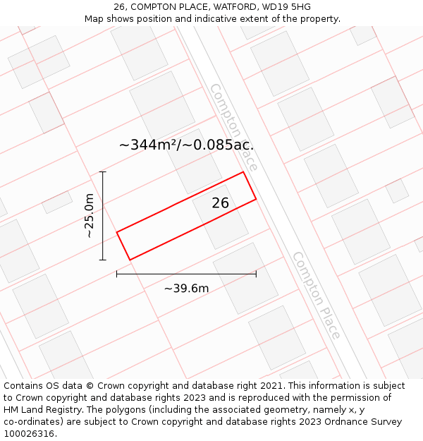 26, COMPTON PLACE, WATFORD, WD19 5HG: Plot and title map
