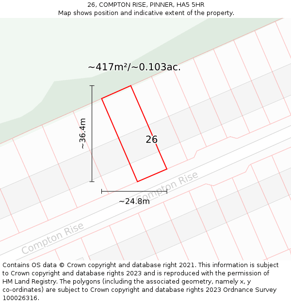 26, COMPTON RISE, PINNER, HA5 5HR: Plot and title map