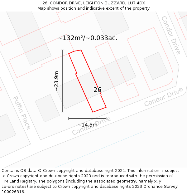 26, CONDOR DRIVE, LEIGHTON BUZZARD, LU7 4DX: Plot and title map