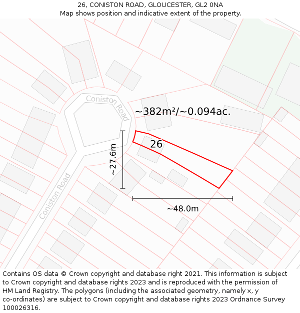 26, CONISTON ROAD, GLOUCESTER, GL2 0NA: Plot and title map