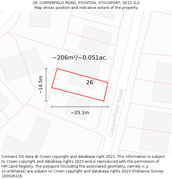 26, COPPERFIELD ROAD, POYNTON, STOCKPORT, SK12 1LX: Plot and title map