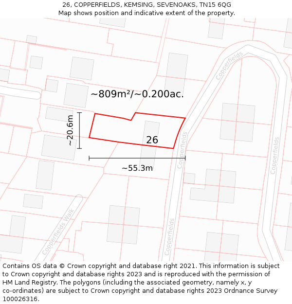 26, COPPERFIELDS, KEMSING, SEVENOAKS, TN15 6QG: Plot and title map