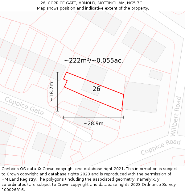 26, COPPICE GATE, ARNOLD, NOTTINGHAM, NG5 7GH: Plot and title map