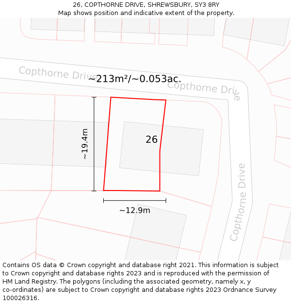 26, COPTHORNE DRIVE, SHREWSBURY, SY3 8RY: Plot and title map