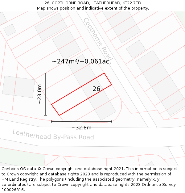 26, COPTHORNE ROAD, LEATHERHEAD, KT22 7ED: Plot and title map
