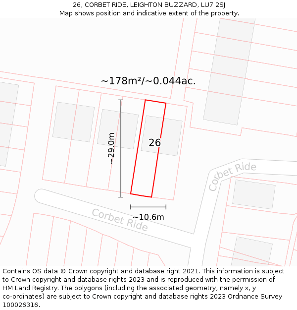 26, CORBET RIDE, LEIGHTON BUZZARD, LU7 2SJ: Plot and title map
