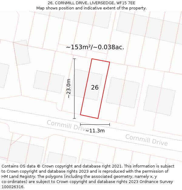 26, CORNMILL DRIVE, LIVERSEDGE, WF15 7EE: Plot and title map