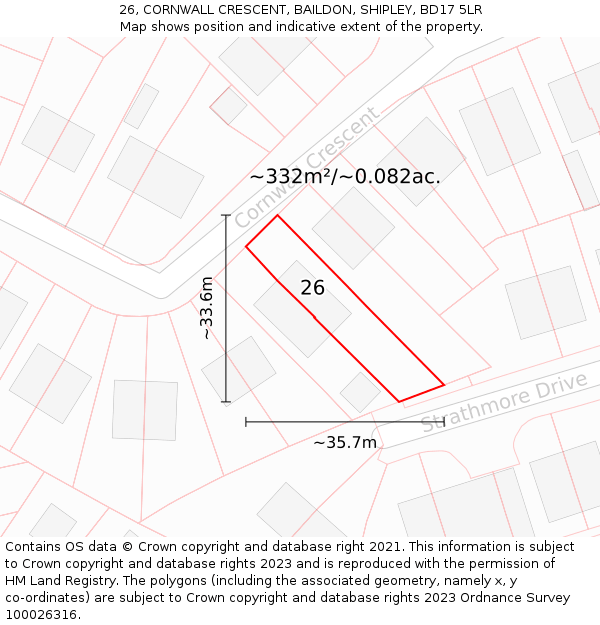 26, CORNWALL CRESCENT, BAILDON, SHIPLEY, BD17 5LR: Plot and title map