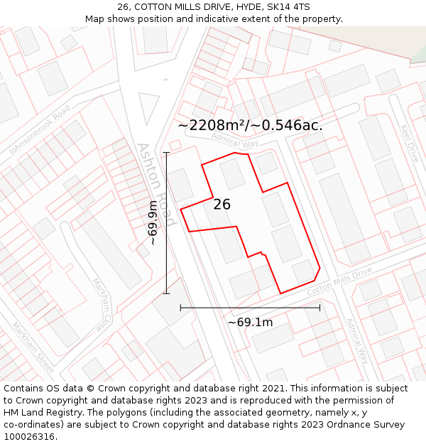 26, COTTON MILLS DRIVE, HYDE, SK14 4TS: Plot and title map