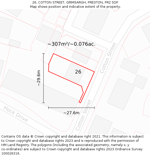 26, COTTON STREET, GRIMSARGH, PRESTON, PR2 5DP: Plot and title map