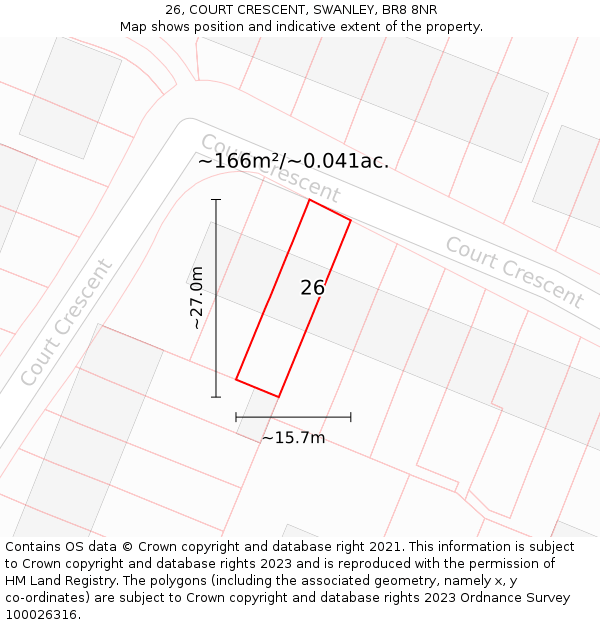 26, COURT CRESCENT, SWANLEY, BR8 8NR: Plot and title map