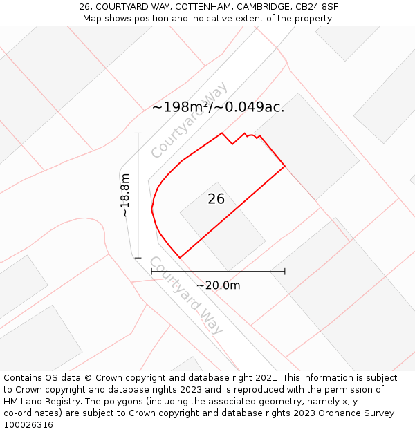 26, COURTYARD WAY, COTTENHAM, CAMBRIDGE, CB24 8SF: Plot and title map