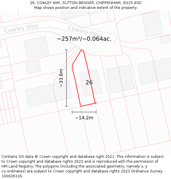 26, COWLEY WAY, SUTTON BENGER, CHIPPENHAM, SN15 4SD: Plot and title map