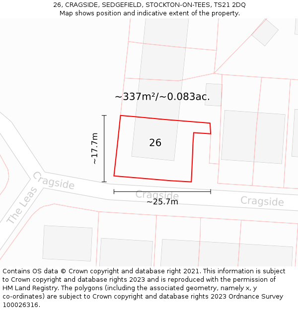 26, CRAGSIDE, SEDGEFIELD, STOCKTON-ON-TEES, TS21 2DQ: Plot and title map
