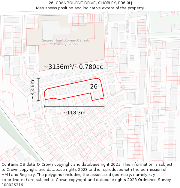 26, CRANBOURNE DRIVE, CHORLEY, PR6 0LJ: Plot and title map